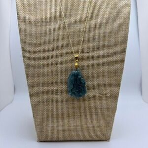Burma‎ Jade Goodluck Cabbage Carved Pendant w/ 24K Gold Plated Chain